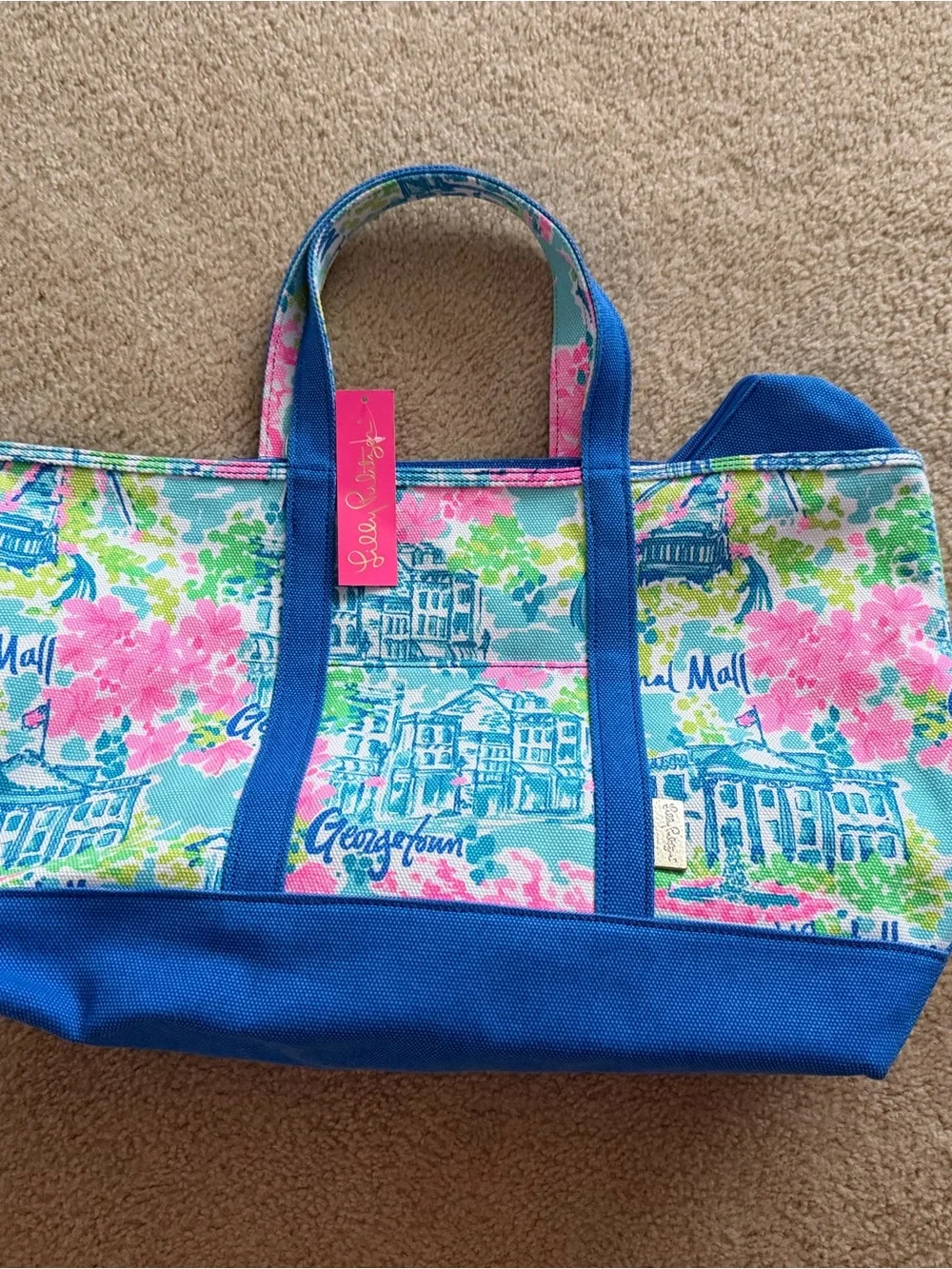 Lilly Pulitzer Blue Pink Turquoise Floral DC Tote - Picture 1 of 3